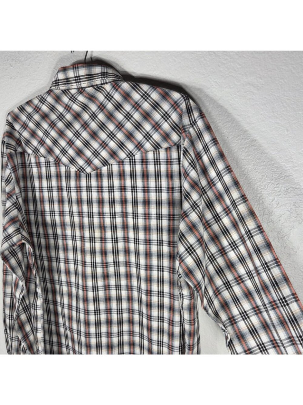 Vtg Rustler Pearl Snap Western Plaid Shirt X-Long Tails L Red Black Long Sleeve - Picture 12 of 15